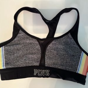 Victoria secret Pink sports bra size Medium Black with Rainbow dental on sides